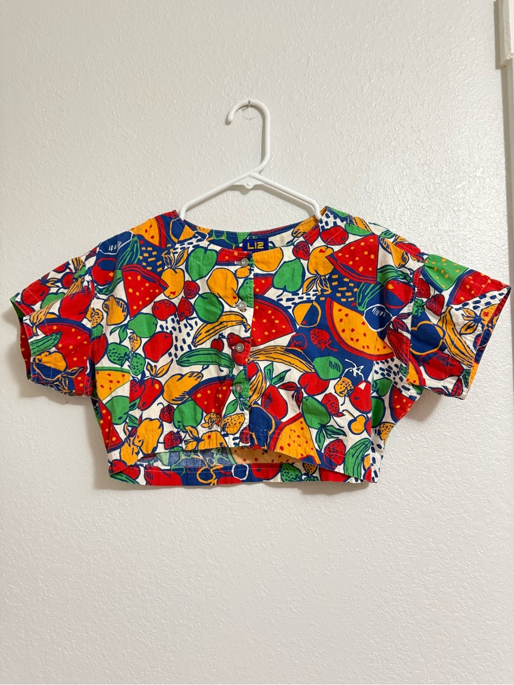 Vintage Liz Claiborne Fruit-Print Kids Crop Top - Red, Yellow & Green